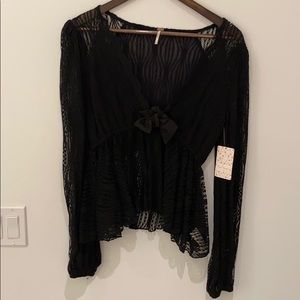 Free People black blouse with bow (new!)